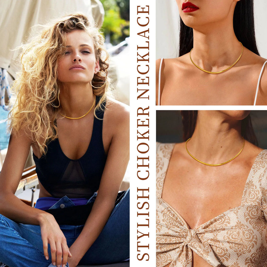 Meaeguet Gold Torque Choker Necklace – Stainless Steel Cuff Choker Necklace SPOT
