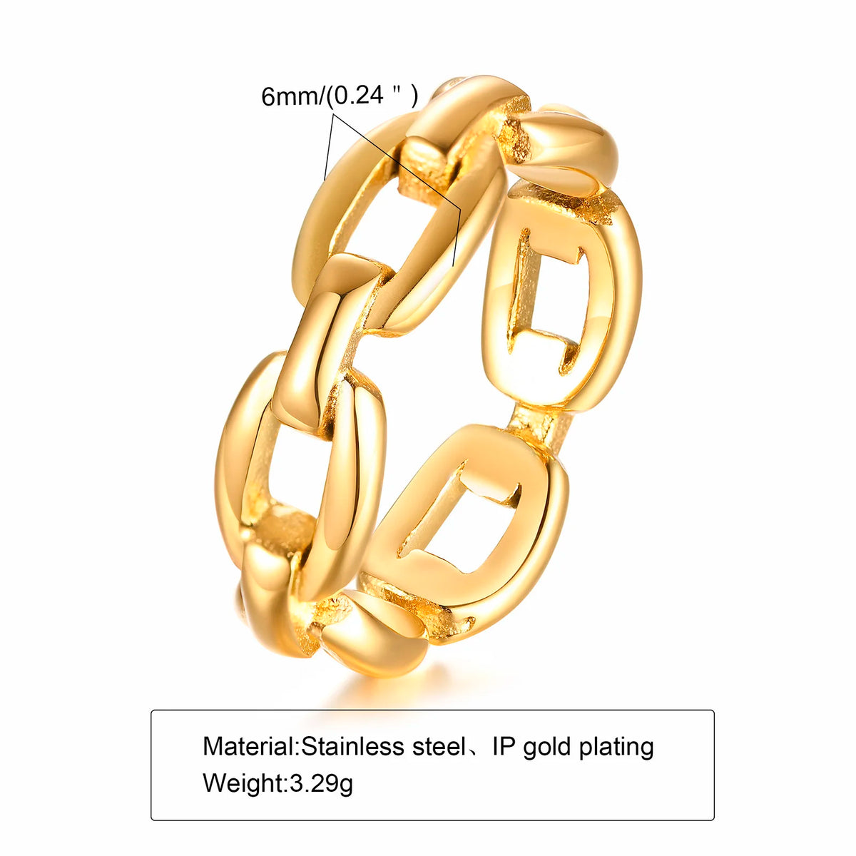 Thick Cable Chain Ring – 18K Gold Stainless Steel Stacking Gold Chain Ring SPOT