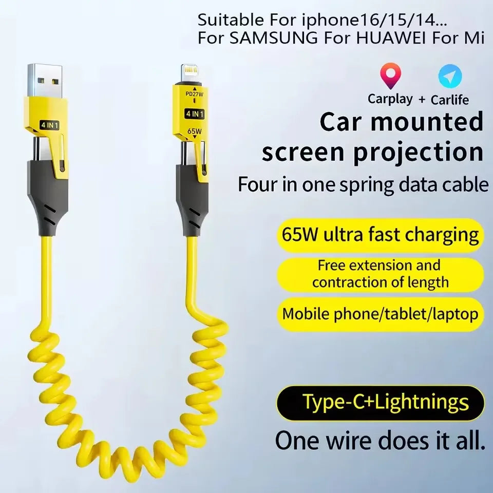 4-in-1 65W Fast Charging Cable USB-C Lightning 1.5M Zinc Alloy Charging Cable SPOT