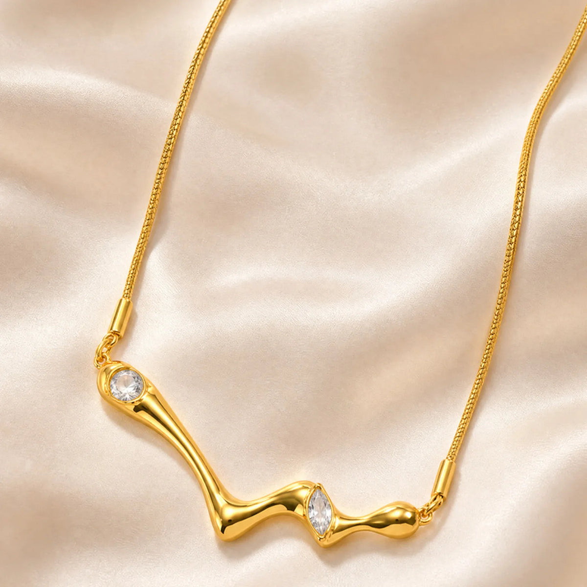 CZ Wave Necklace – 18K Gold Plated Stainless Steel Pendant Pendant Necklace SPOT
