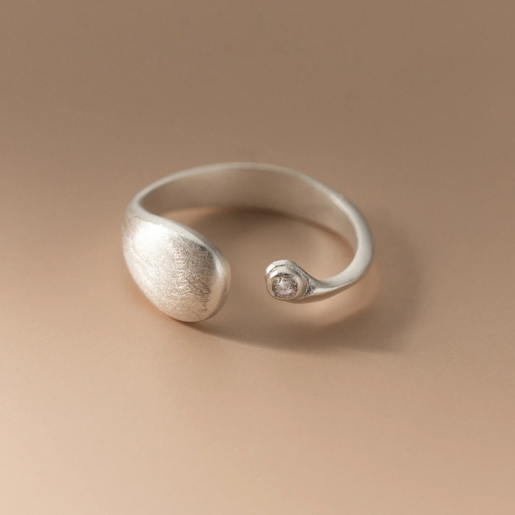 Silver Brushed Matte Open Ring – Adjustable Minimalist Ring Fashion Ring SPOT