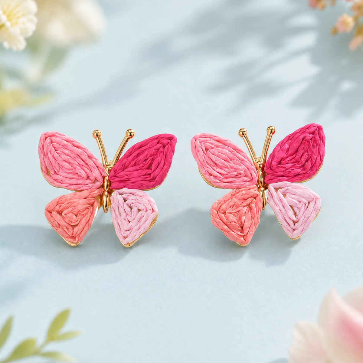 Handmade Raffia Butterfly Stud Earrings – 18K Gold Plated Stud Earrings SPOT
