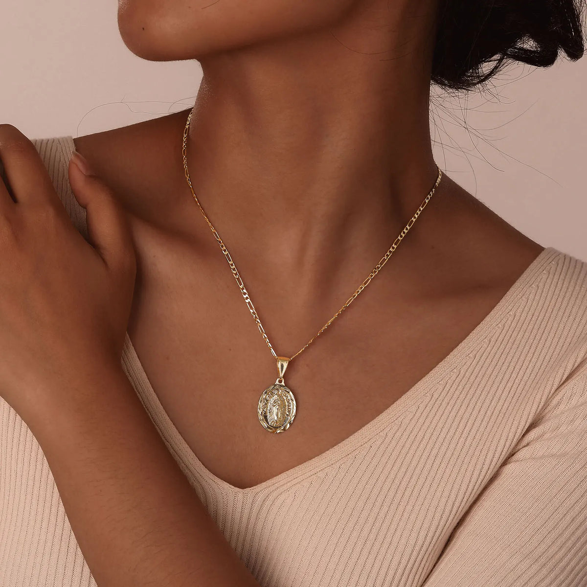 Cubic Zirconia Virgin Mary Guadalupe Necklace – Gold Pendant Necklace SPOT