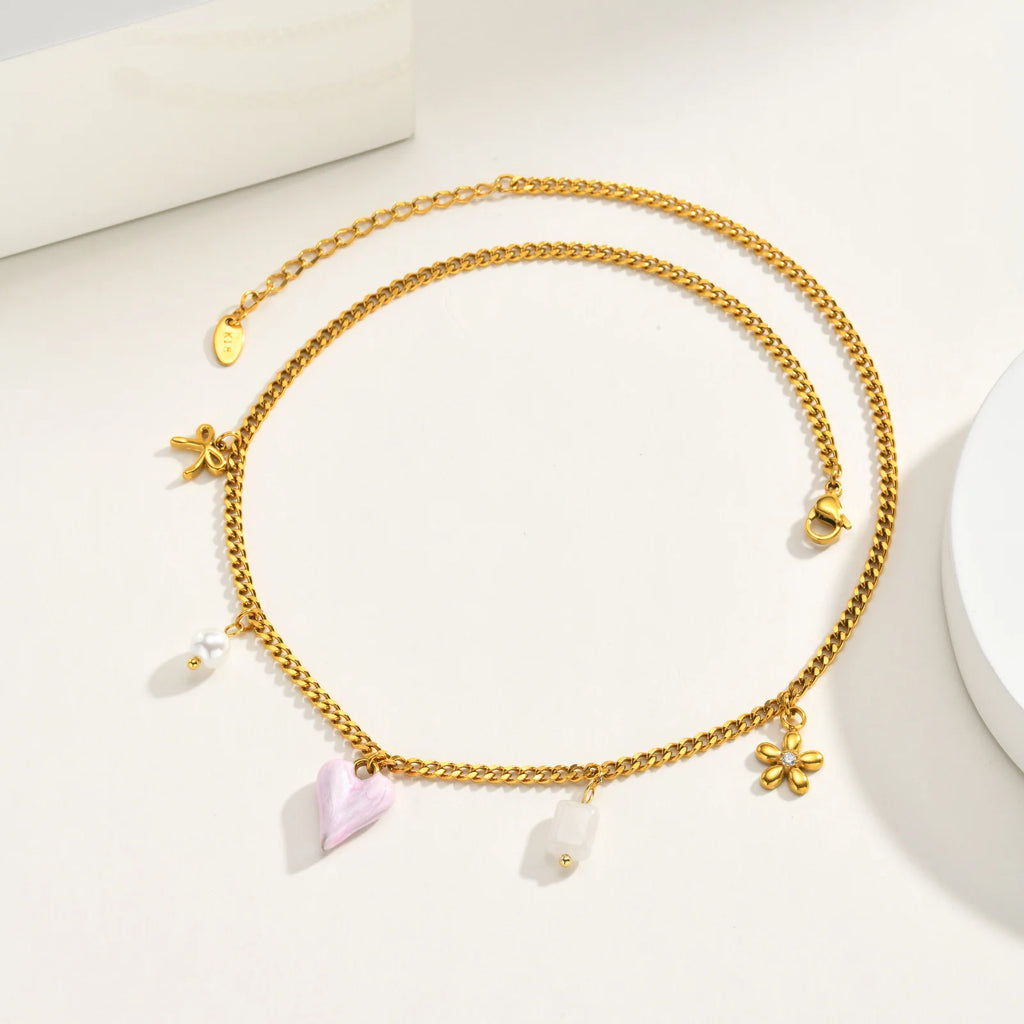 18K Gold Plated Pink Heart Pendant Necklace – Waterproof Pendant Necklace SPOT