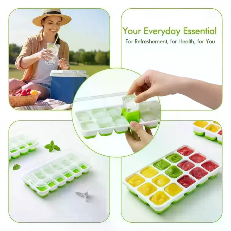 14-Grid Silicone Ice Cube Tray with Lid – BPA-Free Stackable Silicone Ice Cube Tray SPOT