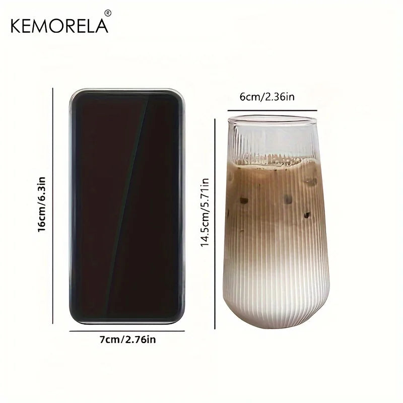 KEMORELA Clear Glass Cups with Lids & Straws – Set of 4/6 Glass Cup Set SPOT