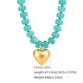 Resin Barrel Bead Choker – Gold Heart Pendant Y2K Necklace Beaded Choker Necklace SPOT NC-2946G02