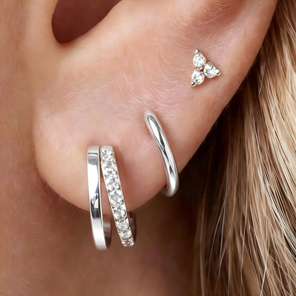 3-Pair CZ Huggie Hoop Earrings – Stackable Minimalist Set Huggie Hoop Earrings SPOT