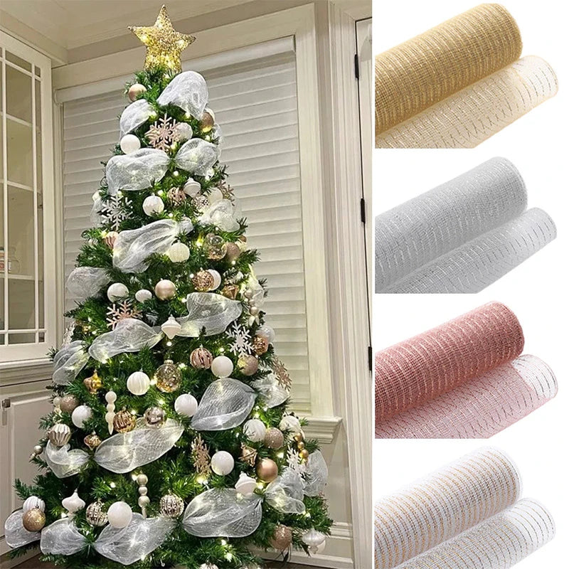26cm Mesh Christmas Ribbon – 10 Yards Wreath & Tree Decor Christmas Mesh Ribbon SPOT