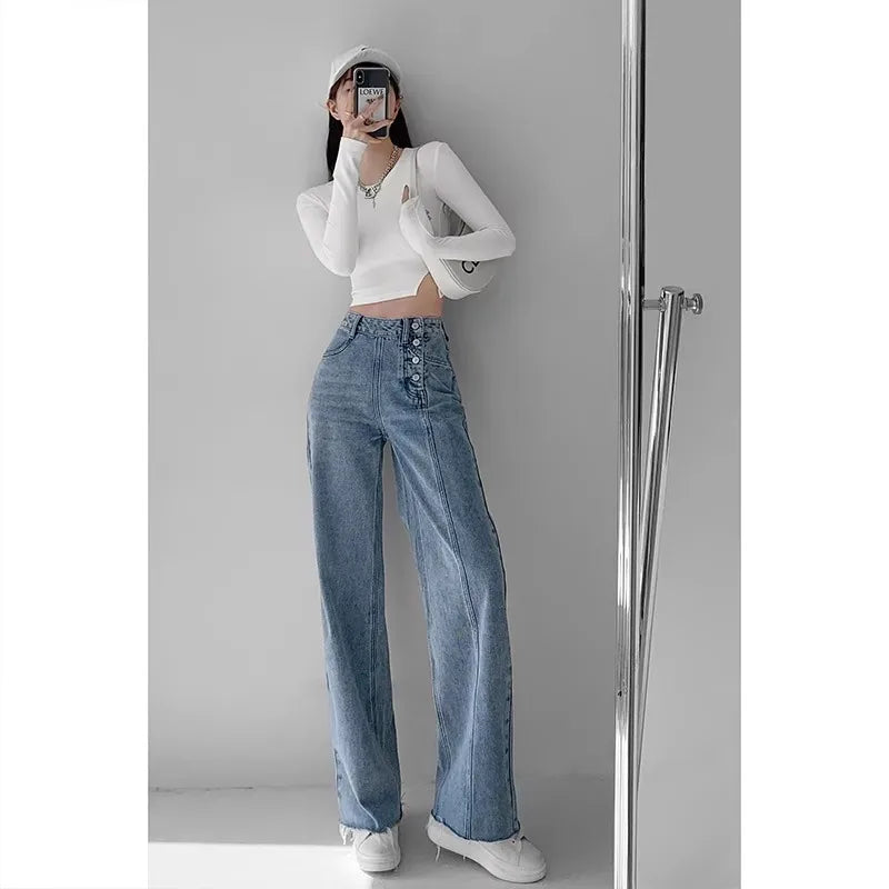 Women's High-Waist Wide-Leg Straight Denim Jeans Wide Leg Jeans SPOT