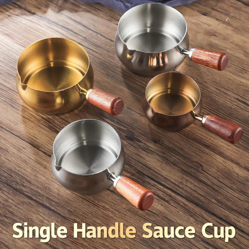 Stainless Steel Sauce Cup with Wooden Handle – Dipping Saucer Sauce Dipping Cup SPOT
