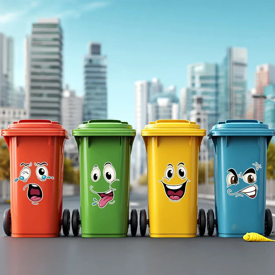 Smiley Face Trash Can Stickers – 4pc Waterproof Vinyl Decals Vinyl Wall Decals SPOT