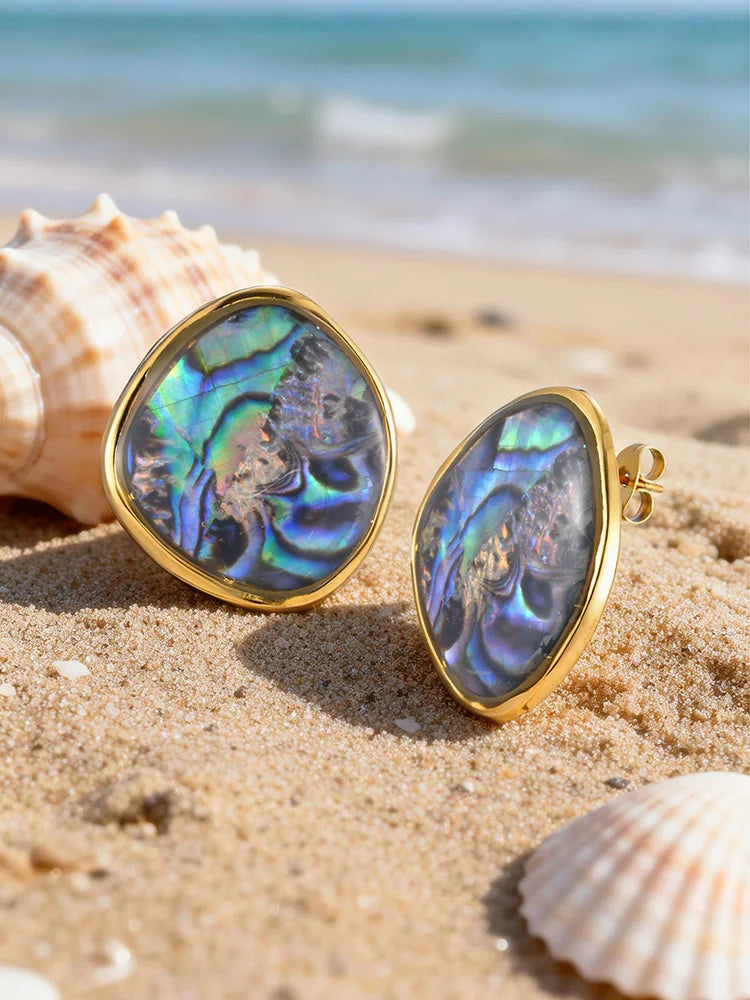 Abalone Shell Stud Earrings – 18K Gold Plated Bohemian Studs Shell Stud Earrings SPOT