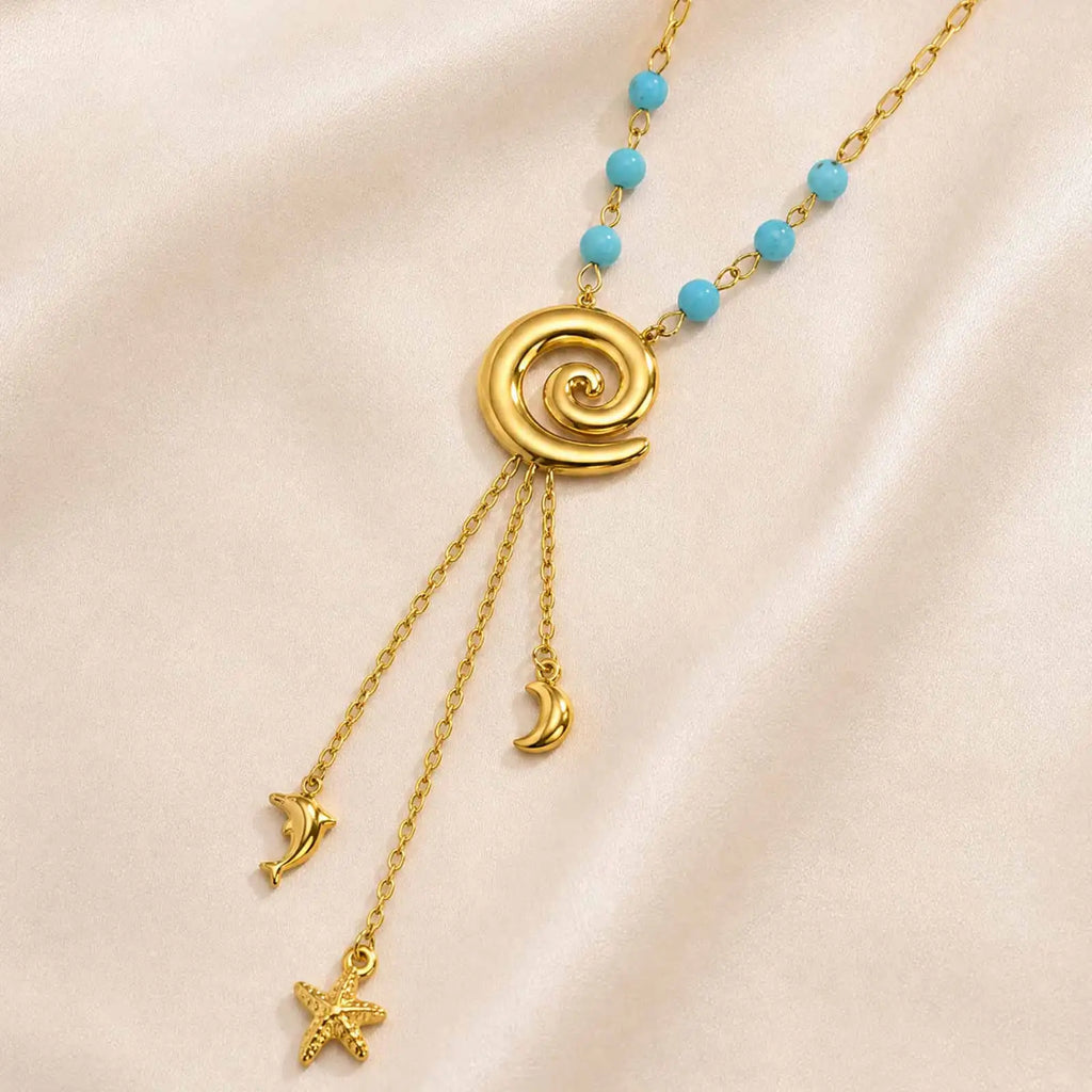 Ocean Y Necklace 18K Gold Plated – Dolphin Starfish Pendant Pendant Necklace SPOT