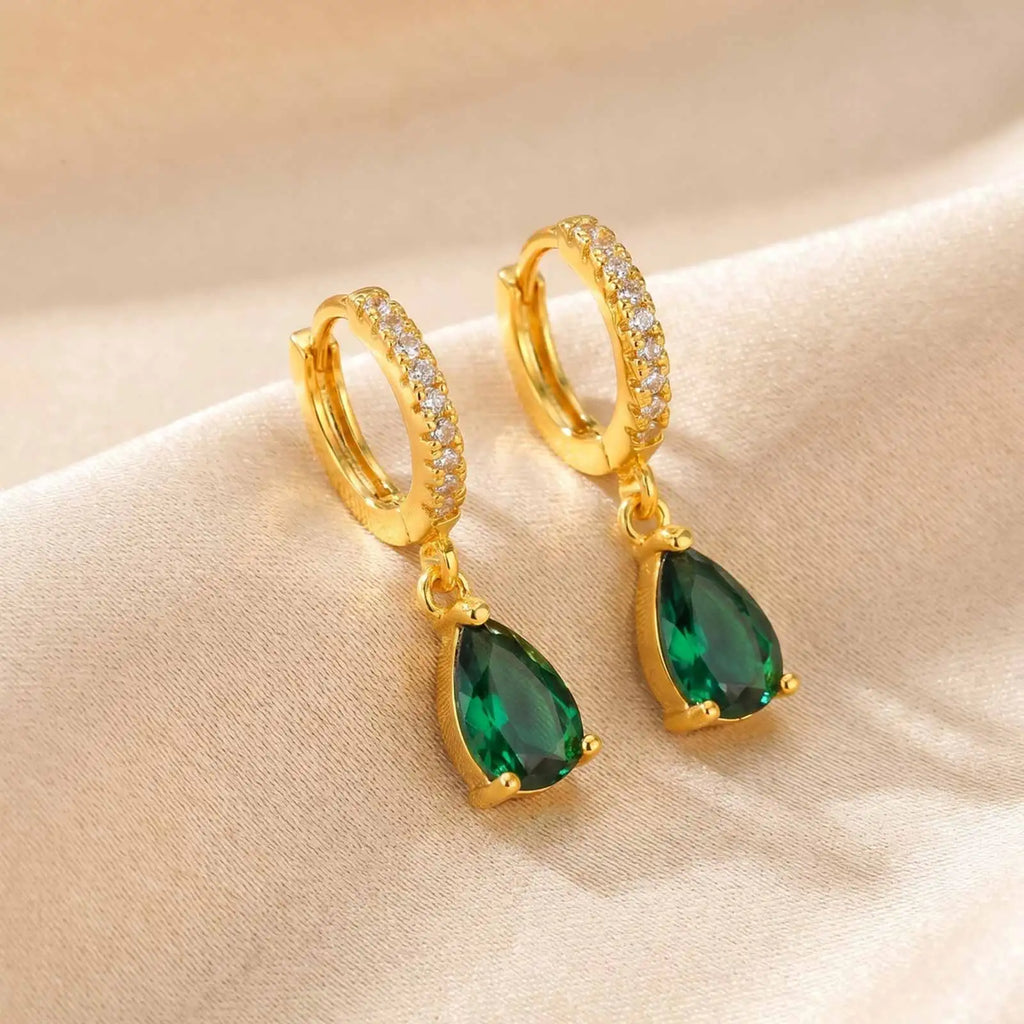 Birthstone Teardrop Dangle Hoop Earrings – CZ Huggie Hoops Huggie Hoop Earrings SPOT