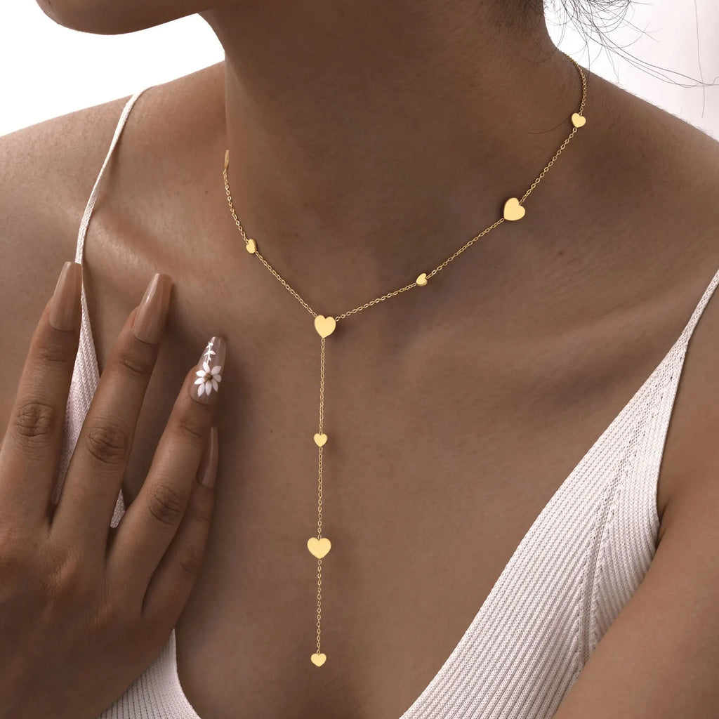 Heart Drop Lariat Y Necklace – 18K Gold Stainless Steel Women Lariat Chain Necklace SPOT