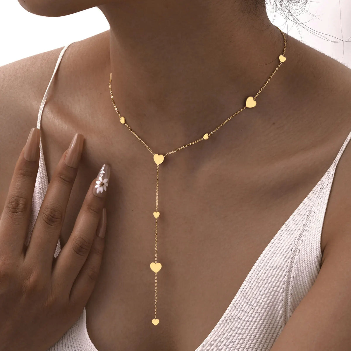 Heart Drop Lariat Y Necklace – 18K Gold Stainless Steel Women Lariat Chain Necklace SPOT