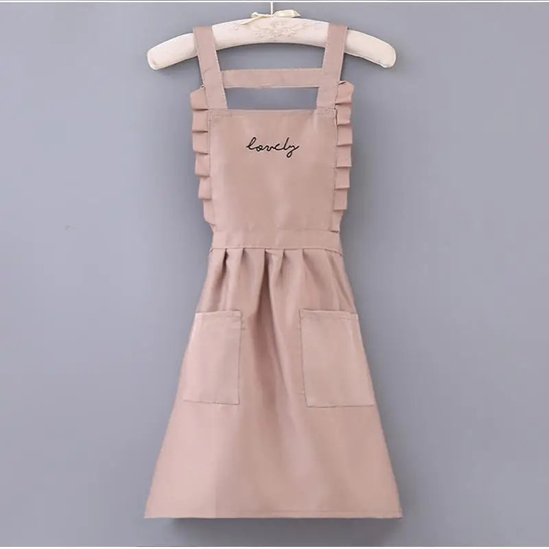 Polka Dot Ruffle Kitchen Apron – Waterproof Canvas & Large Pocket Kitchen Apron SPOT A6 one size