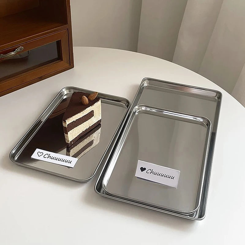 Nordic Stainless Steel Rectangular Dessert & Cake Tray Dessert Serving Tray SPOT