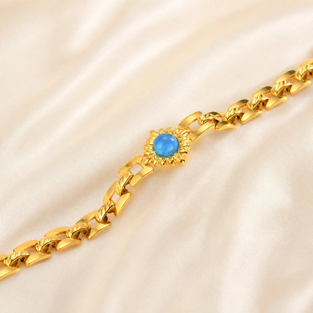 Sun Charm Bracelet – Gold Plated Geometric Bar Link Chain Charm Bracelet SPOT