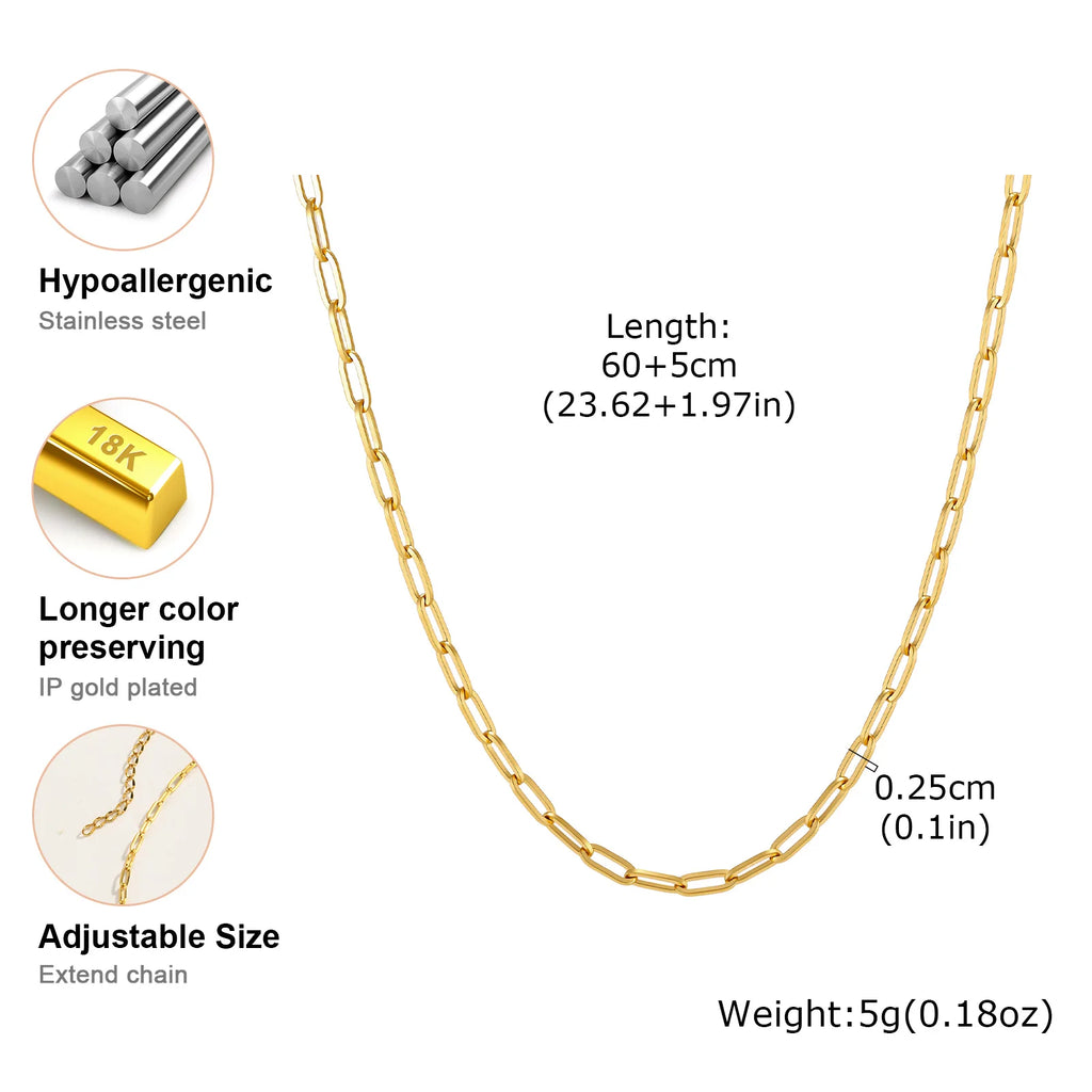 3mm Paperclip Chain Necklace – Stainless Steel Gold Choker Chain Necklace SPOT