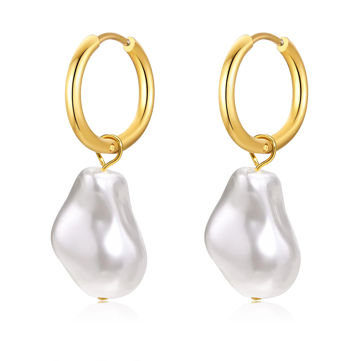 Baroque Pearl Huggie Hoop Earrings – Gold Stainless Steel Huggie Hoop Earrings SPOT