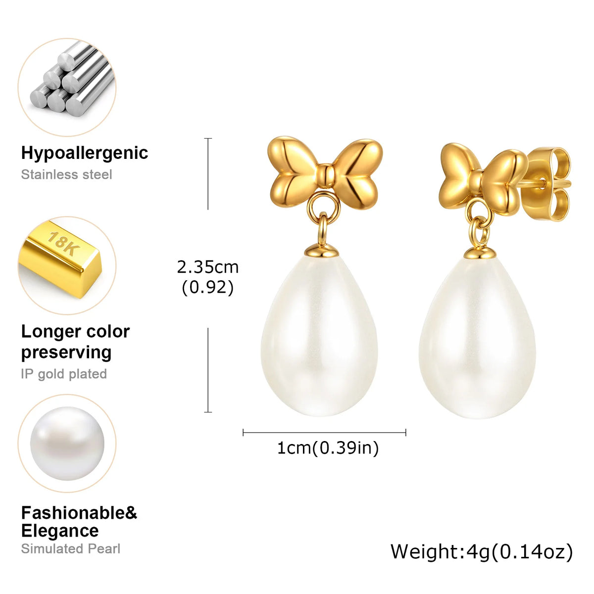 Bow Pearl Drop Earrings – Gold Bowknot Dangle for Women Drop Dangle Earrings SPOT