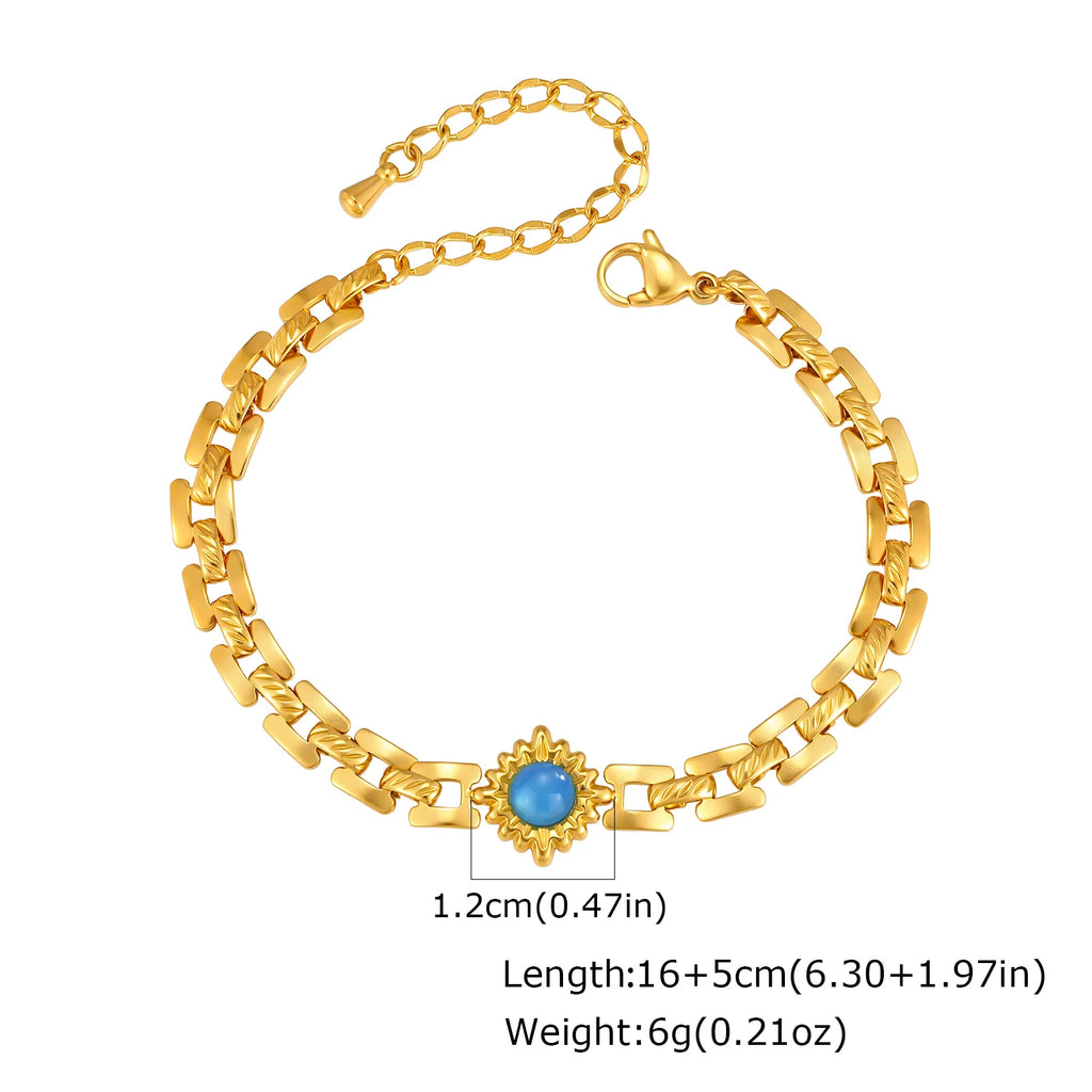 Sun Charm Bracelet – Gold Plated Geometric Bar Link Chain Charm Bracelet SPOT BR-2938G