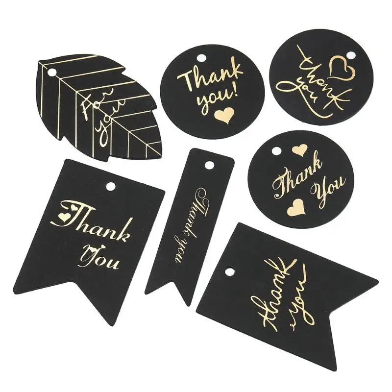 50-Pack Gold Foil Thank You Gift Tags – Black & White Cardstock Gift Hang Tags SPOT
