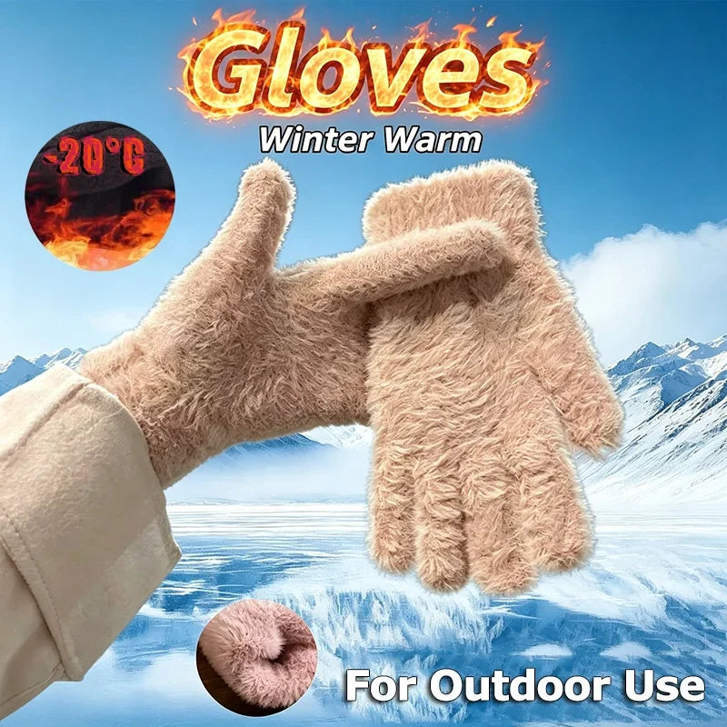 Faux Mink Fur Plush Winter Gloves – Unisex Warm Full Finger Winter Gloves SPOT