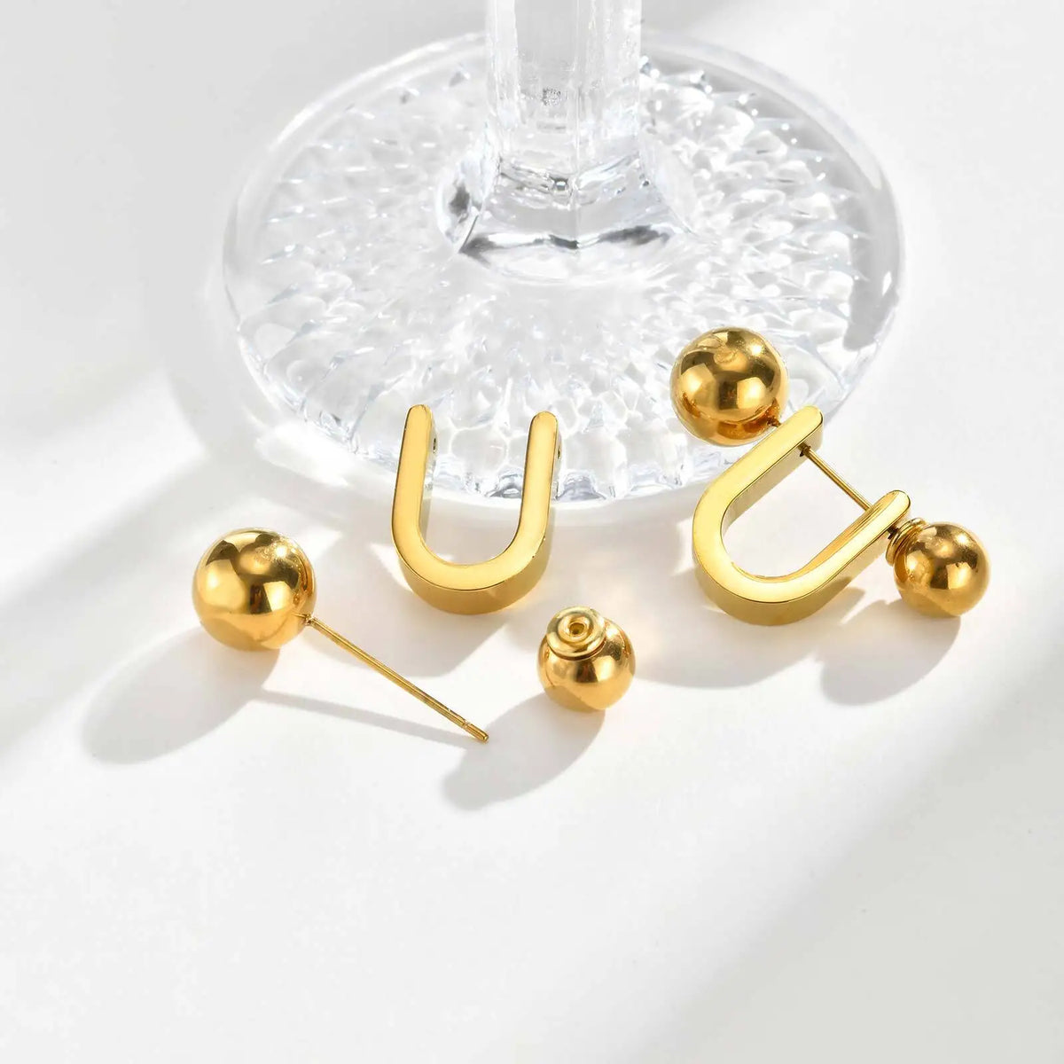 U-Shape Hoop Earrings – Minimalist Stainless Steel Ball Hoops Hoop Earrings SPOT