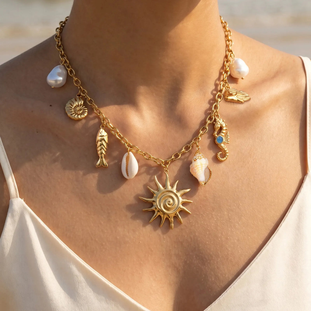 Ocean Charm Pendant Necklace – Gold PVD Stainless Steel Pendant Necklace SPOT Default Title