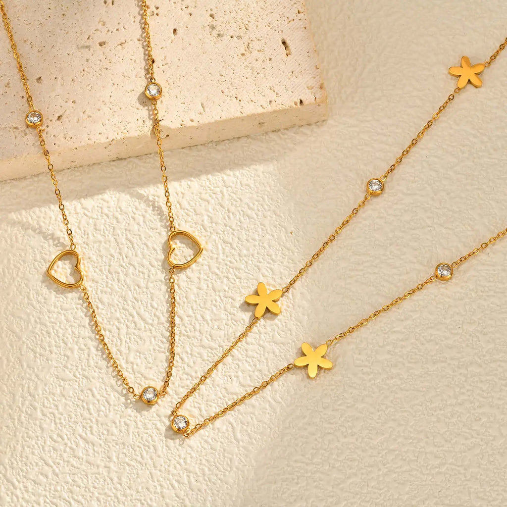 Meaeguet Zirconia Heart Flower Choker Necklace | Gold Chain Choker Necklace SPOT