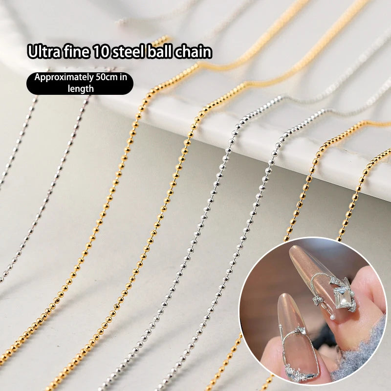50CM Metal Ball Chain for Nail Art – Gold & Silver 3D Decor Nail Art Chain SPOT