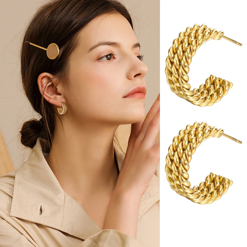 Triple Braided Twist Rope Gold Hoop Earrings – Stainless Steel Hoop Earrings SPOT