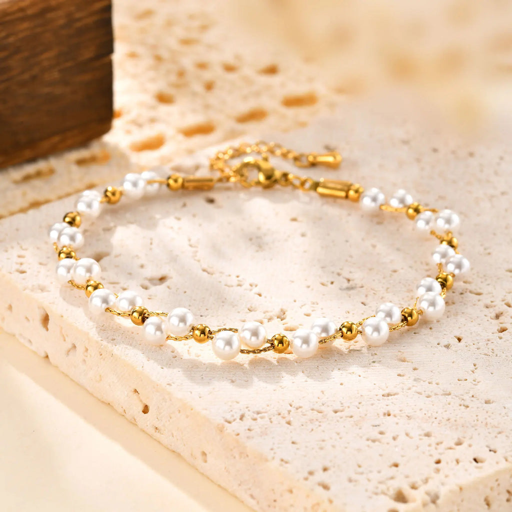 Pearl Bracelet 18K Gold Plated Adjustable – Gift for Women Pearl Chain Bracelet SPOT