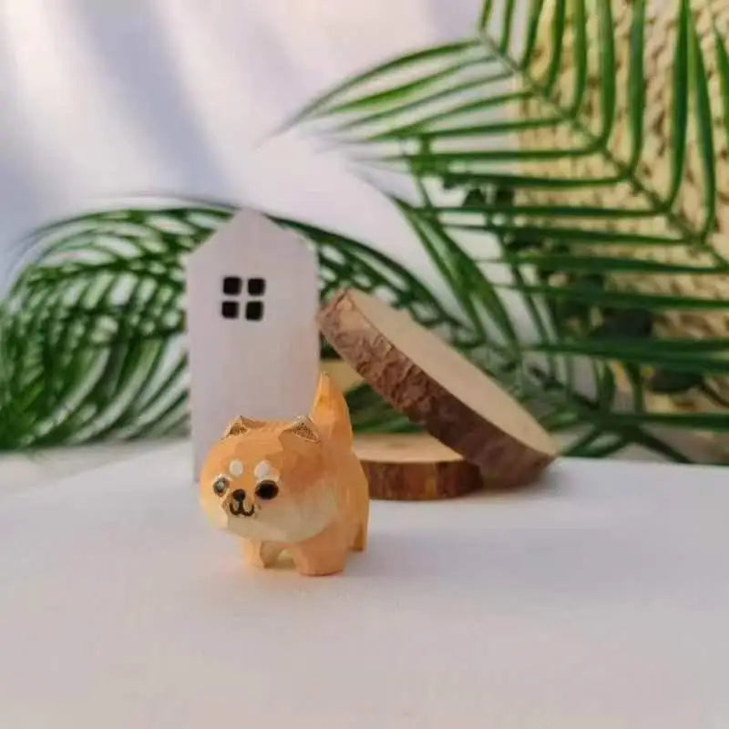Wooden Mini Cat & Dog Figurines – Hand-Painted Desktop Decor Wooden Animal Figurine SPOT A1
