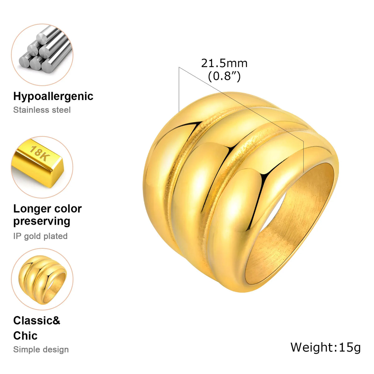 Chunky Croissant Ring – 18K Gold Stainless Steel Statement Ring Statement Ring SPOT