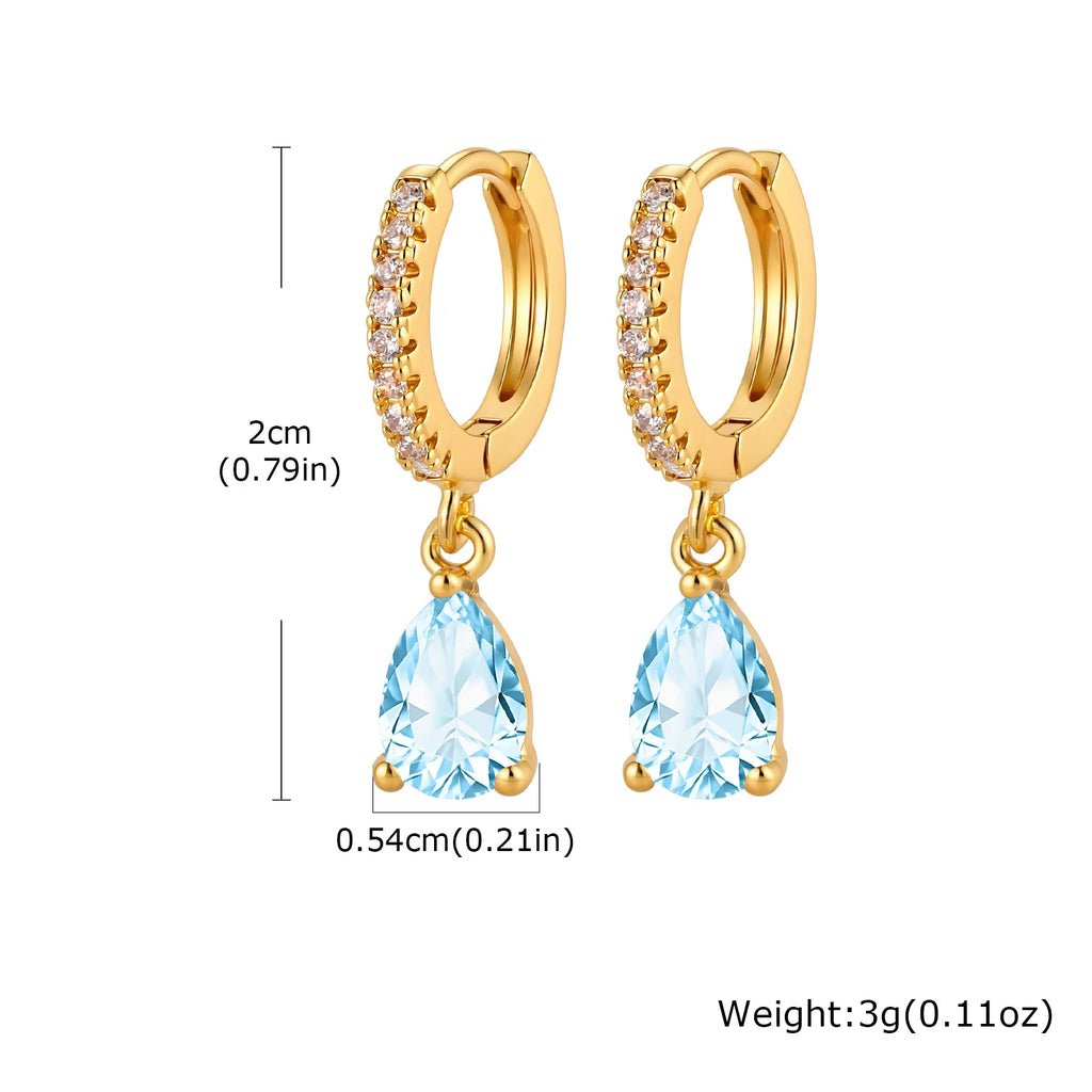 Birthstone Teardrop Dangle Hoop Earrings – CZ Huggie Hoops Huggie Hoop Earrings SPOT EBD-536G-3