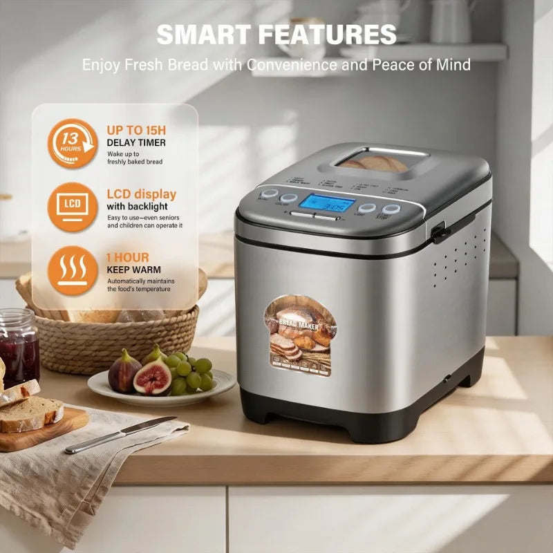 Automatic Bread Maker – LCD Display & 12 Preset Programs Bread Maker Machine SPOT