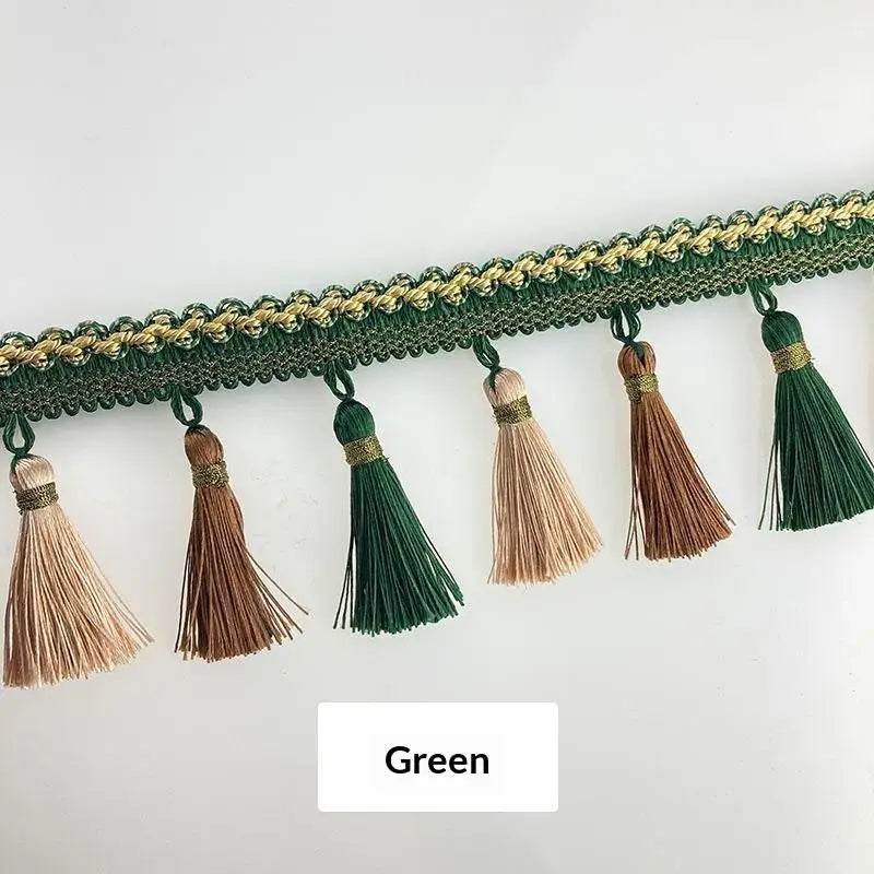 European Lace Curtain Tassels – Decorative Trim, Multi-Color Decorative Tassel Trim SPOT Green 1m