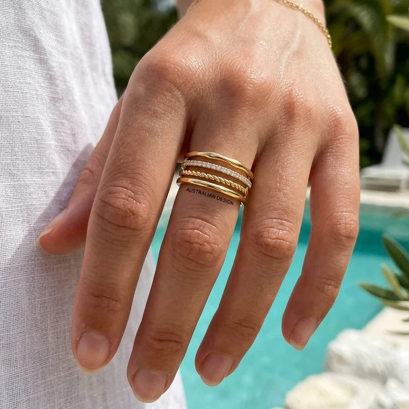 Stackable Rings Set 4pc – 18K Gold Plated CZ Twist Band Stackable Ring Set SPOT
