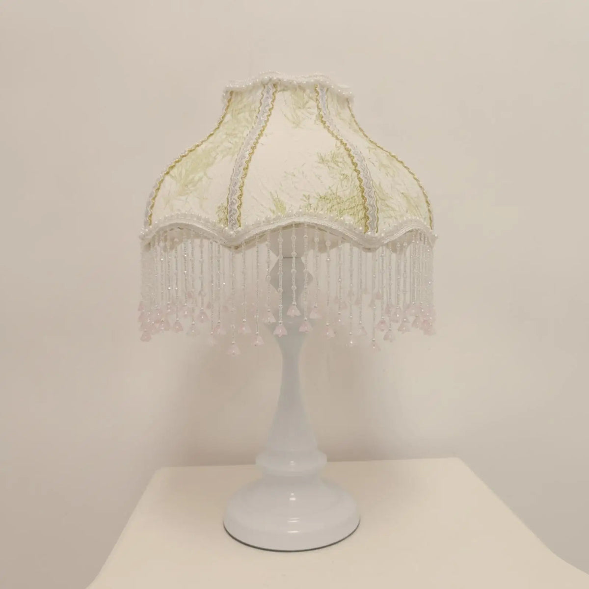 Vintage Pedestal Table Lamp – Crystal Bead Fringe Shade Decorative Table Lamp SPOT