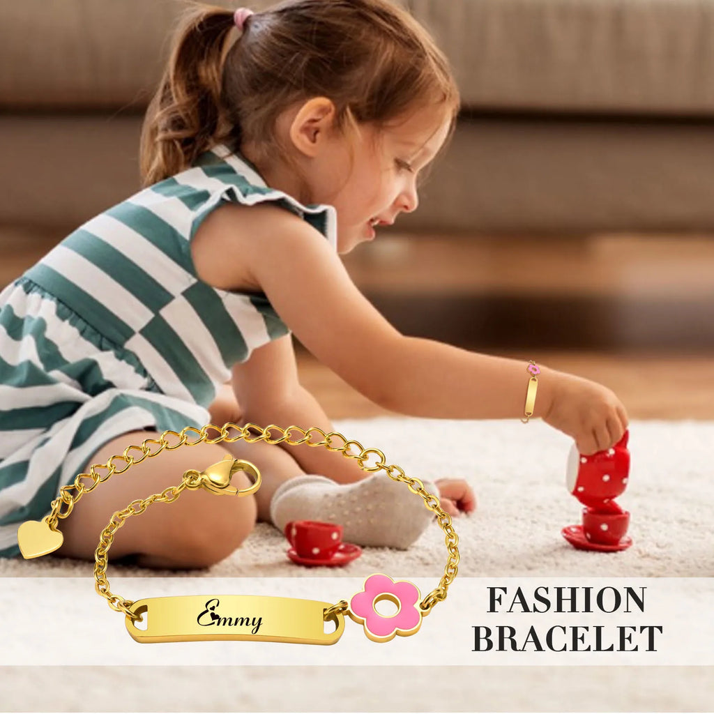 Personalized Kids Name Bracelet – Flower Chain, Custom Date Gift Personalized Bracelet SPOT