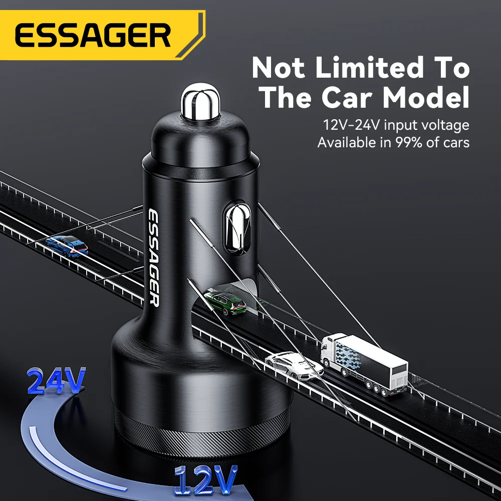 Essager 120W GaN Car Charger – 3-Port QC4.0 PD Fast Charging Car Charger SPOT