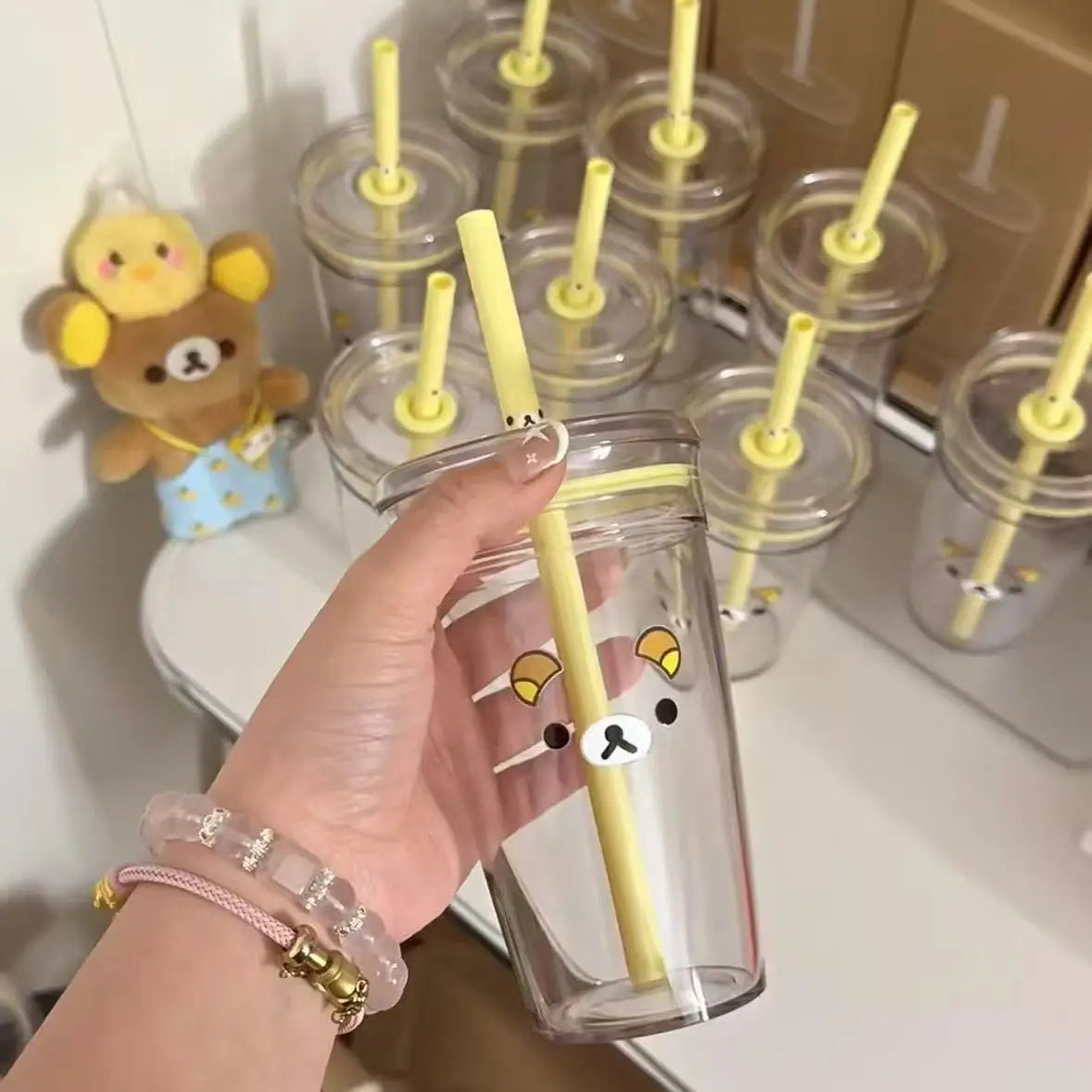 Rilakkuma Bear Straw Cup – Large Kawaii Tumbler with Lid Kawaii Straw Tumbler SPOT