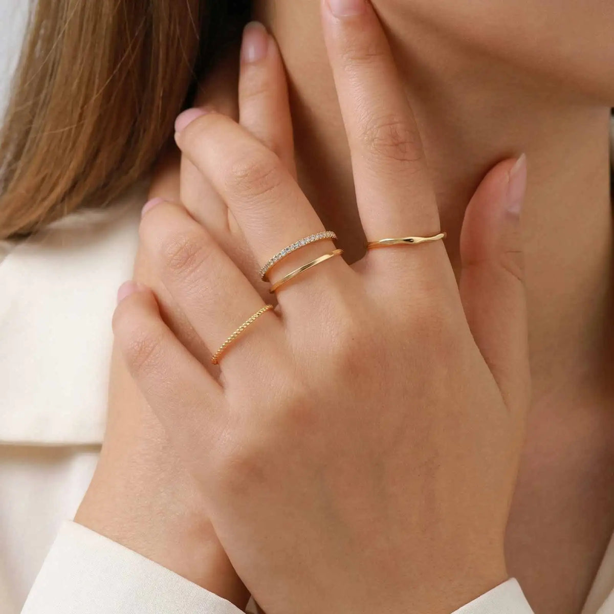 Stackable Rings Set 4pc – 18K Gold Plated CZ Twist Band Stackable Ring Set SPOT