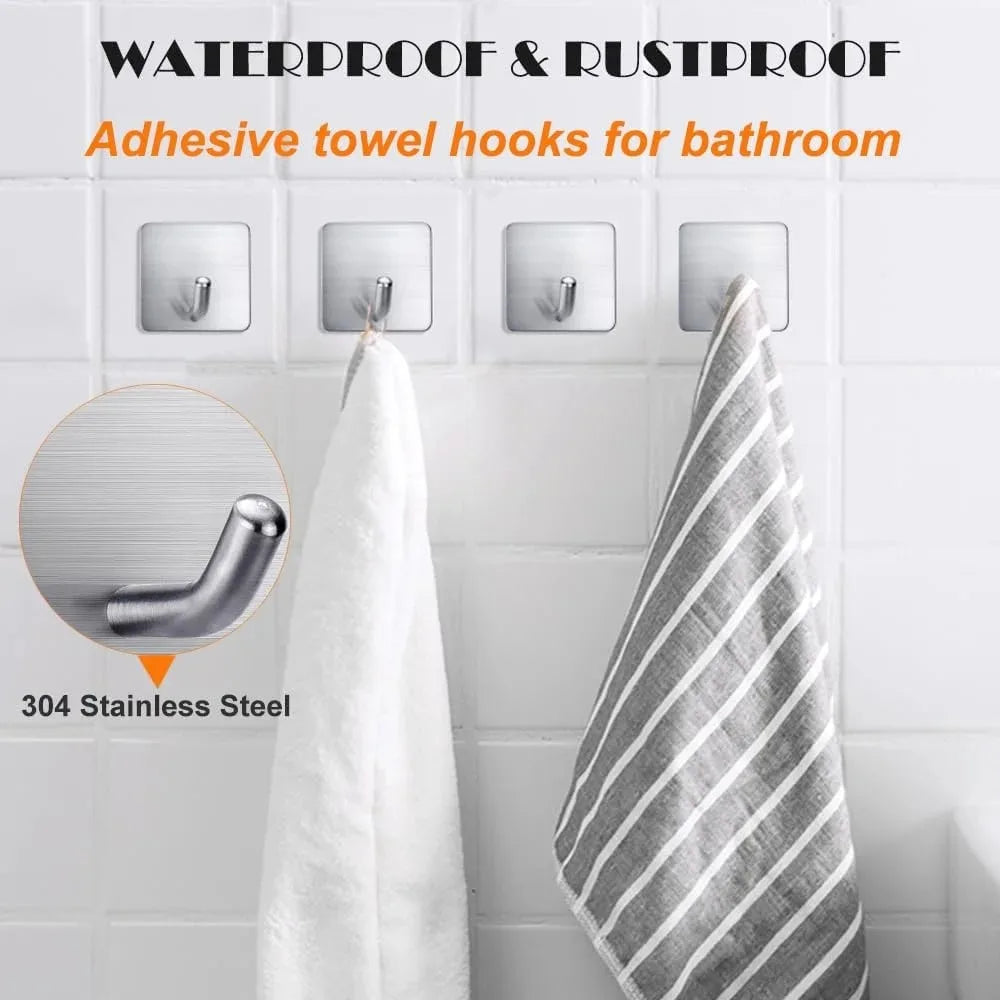 4-Pack Stainless Steel Self-Adhesive Wall Hooks – No Drill Adhesive Wall Hooks SPOT
