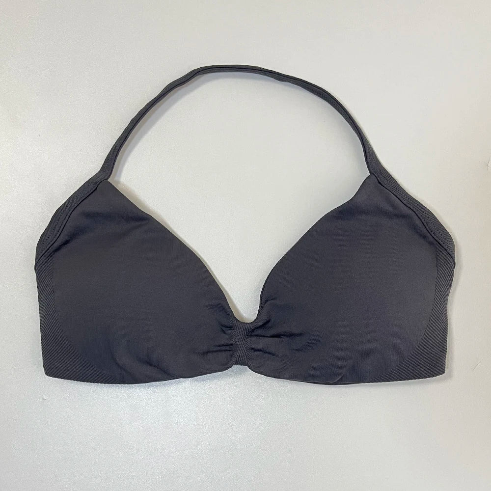 Women's Strappy Halter Sports Bra – Backless Gym Crop Top Women's Sports Bra SPOT Shark Grey L
