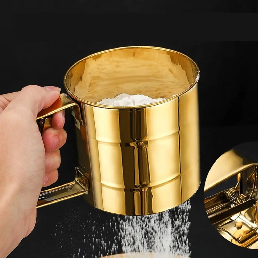 Stainless Steel Flour Sifter – Gold Cup Baking Sieve Baking Flour Sifter SPOT